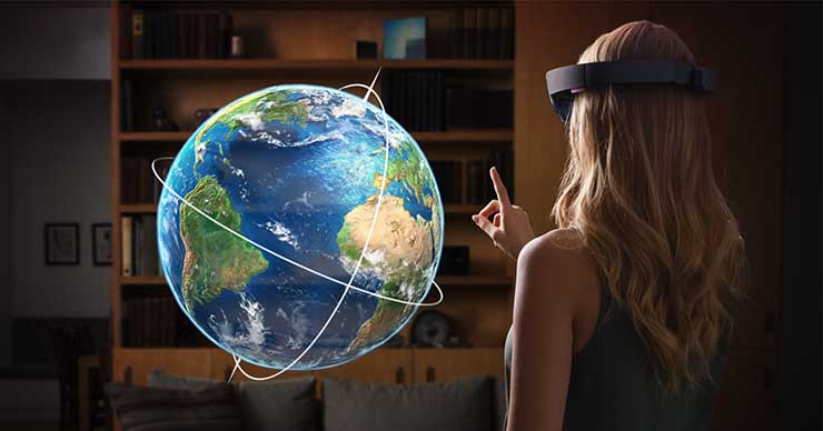 HoloLens users view of 3D globe in real room