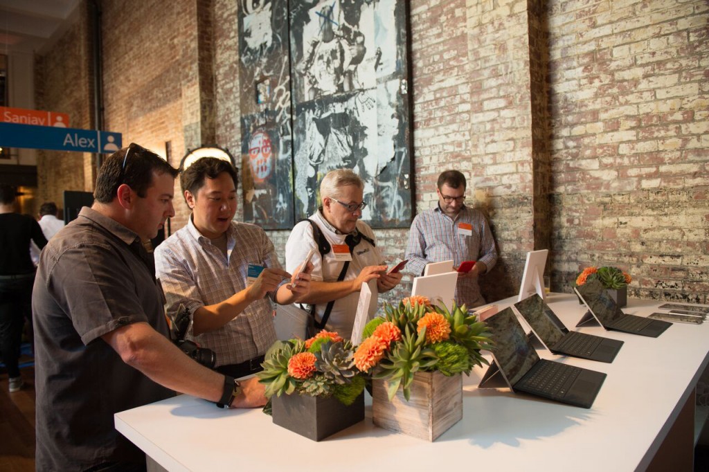 Trying out new Office 2016 apps on our devices (see me with my Windows 97 T-shirt) at the 214 Lafayatte Q-Bar table in New York